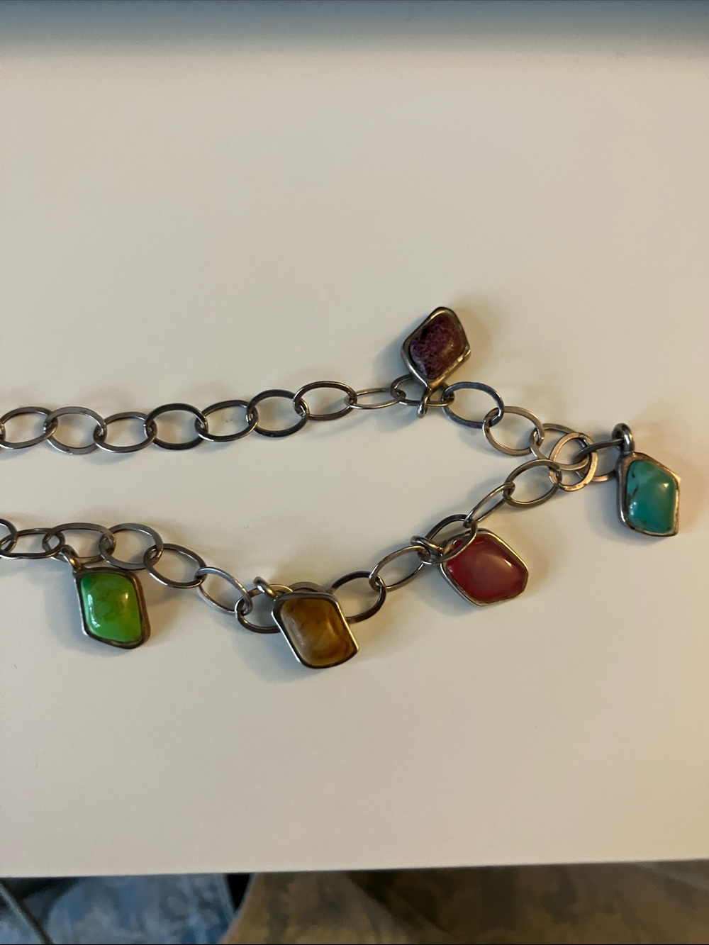 Multicolor Stone Charm Bracelet in Sterling Silver Chain